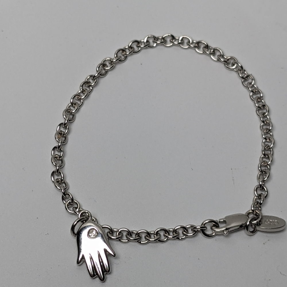 New Sterling Silver Diamond Hamsa Bracelet 6โ 925 Protection Good Fortune
